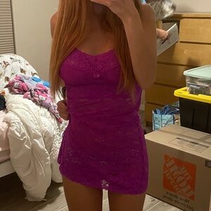 Magenta Lace Slip Dress